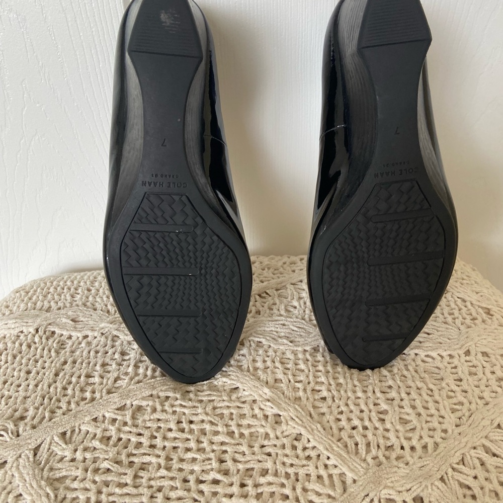 Cole Haan Glossy Black Peep Toe Heels - Picture 6 of 7